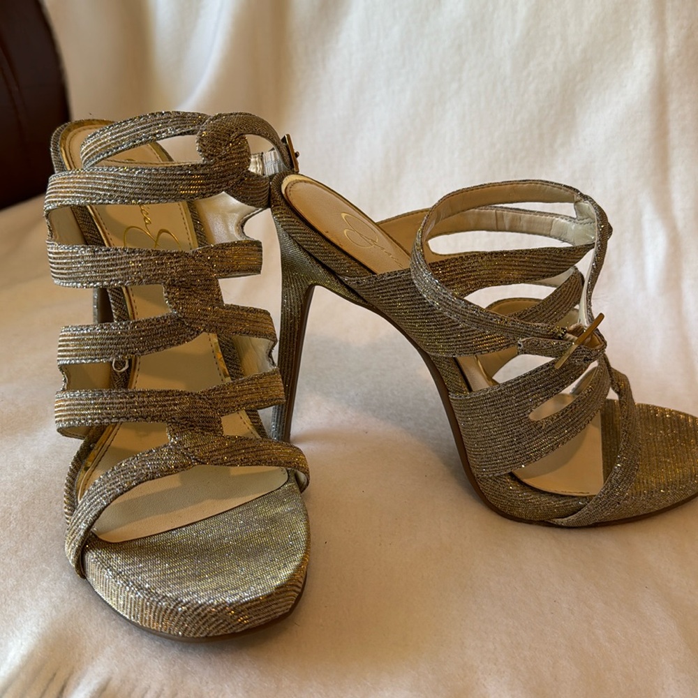 Jessica Simpson Gold Glitter Gabor Dress Sandals Size 9